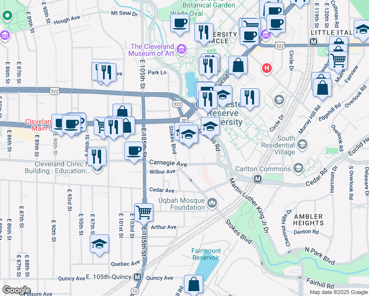 map of restaurants, bars, coffee shops, grocery stores, and more near 2064 Stearns Road in Cleveland