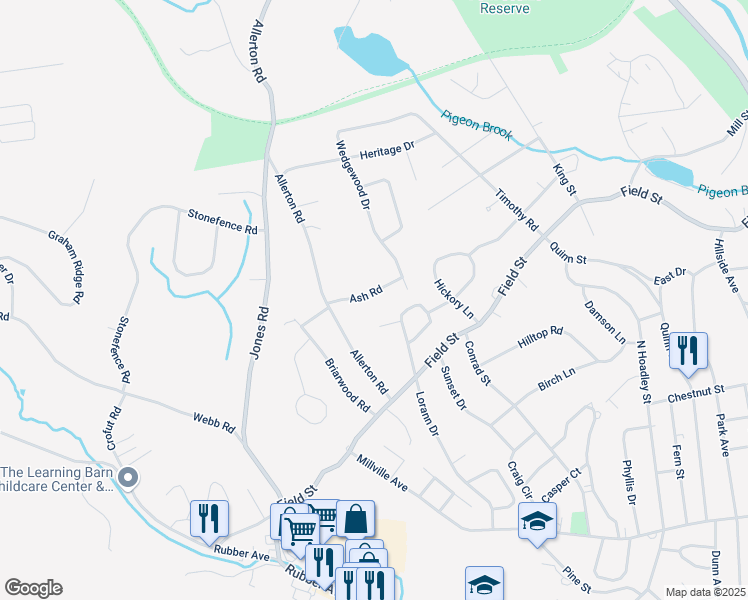 map of restaurants, bars, coffee shops, grocery stores, and more near 51 Ash Road in Naugatuck