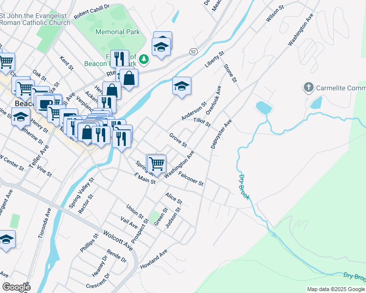 map of restaurants, bars, coffee shops, grocery stores, and more near 75 Grove St in Beacon
