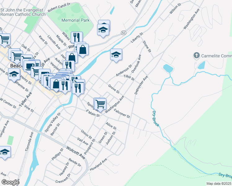 map of restaurants, bars, coffee shops, grocery stores, and more near 75 Grove Street in Beacon