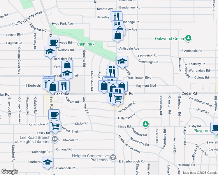 map of restaurants, bars, coffee shops, grocery stores, and more near in Cuyahoga County