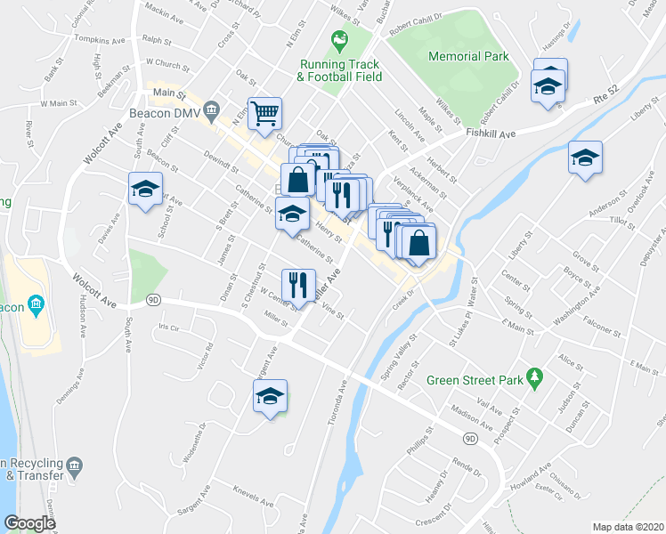 map of restaurants, bars, coffee shops, grocery stores, and more near 91 Teller Avenue in Beacon