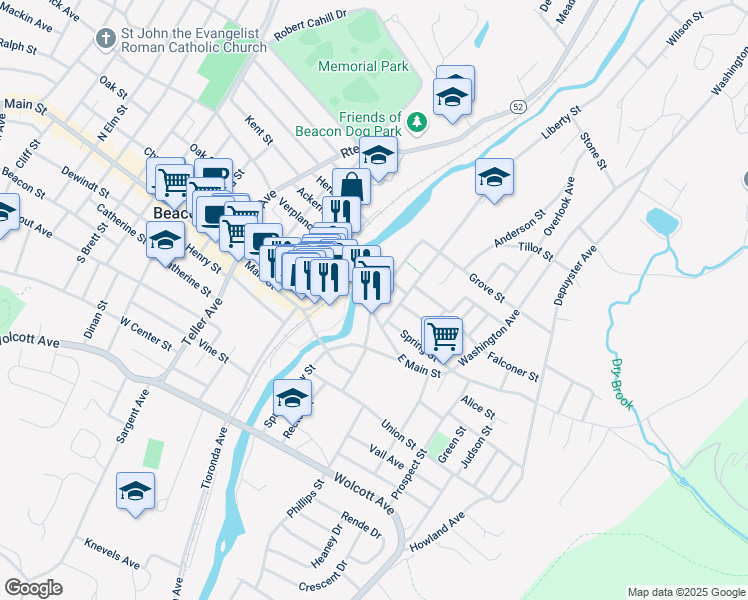 map of restaurants, bars, coffee shops, grocery stores, and more near 10 Leonard Street in Beacon
