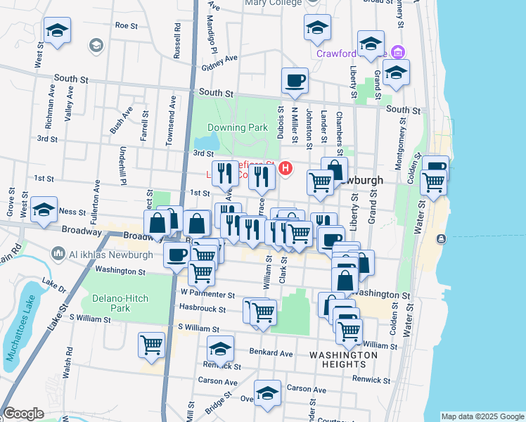 map of restaurants, bars, coffee shops, grocery stores, and more near 42 City Terrace in Newburgh