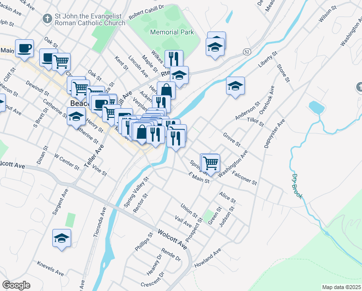 map of restaurants, bars, coffee shops, grocery stores, and more near 10 Leonard Street in Beacon