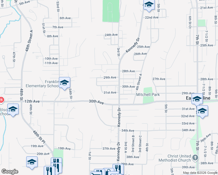 map of restaurants, bars, coffee shops, grocery stores, and more near 240 30th Avenue in East Moline