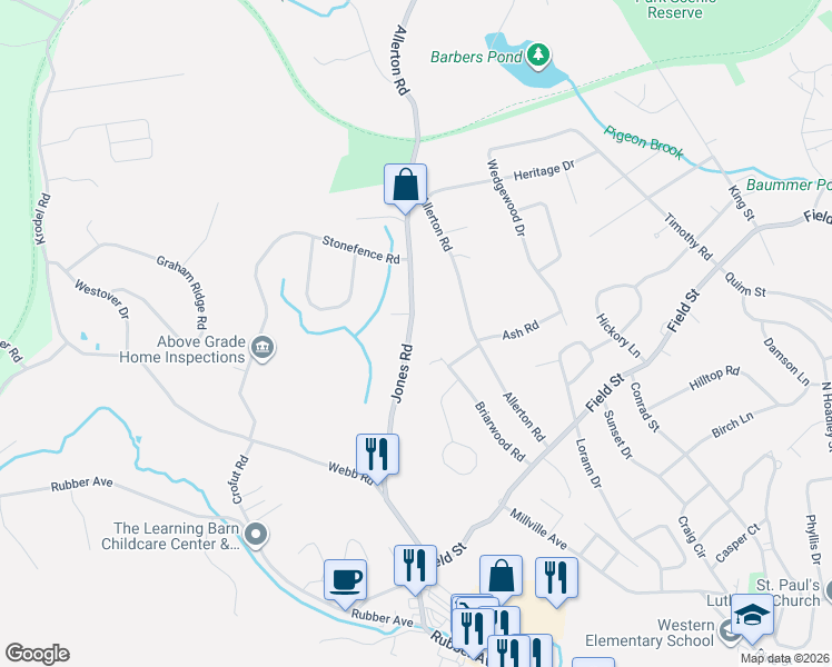 map of restaurants, bars, coffee shops, grocery stores, and more near 253 Jones Road in Naugatuck
