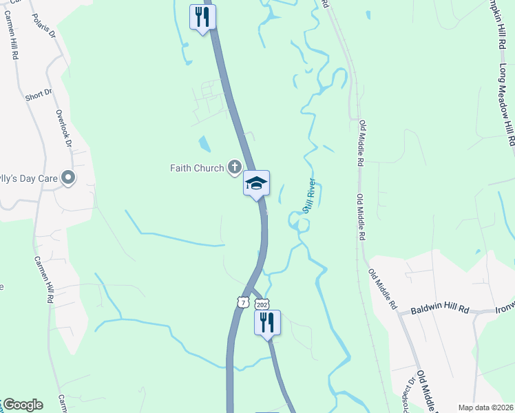 map of restaurants, bars, coffee shops, grocery stores, and more near 1125 Federal Road in Brookfield