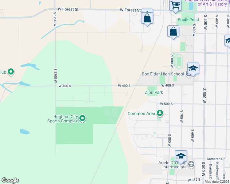 map of restaurants, bars, coffee shops, grocery stores, and more near West 400 South in Brigham City