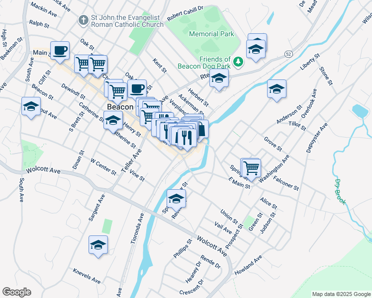 map of restaurants, bars, coffee shops, grocery stores, and more near in Beacon