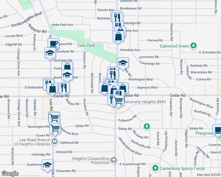 map of restaurants, bars, coffee shops, grocery stores, and more near in Cuyahoga County