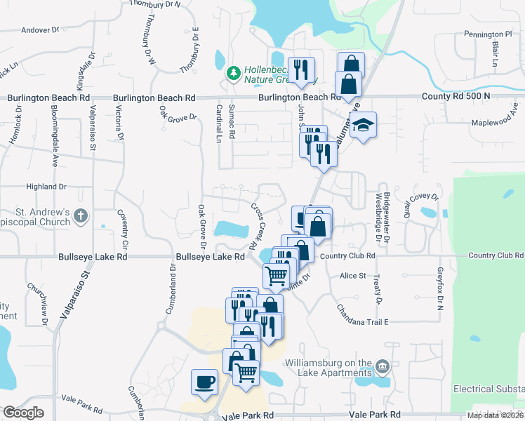 map of restaurants, bars, coffee shops, grocery stores, and more near 3701-3745 Chimney Hill Dr in Valparaiso