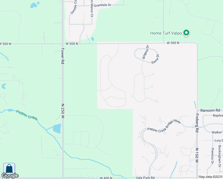 map of restaurants, bars, coffee shops, grocery stores, and more near Brigata Drive in Valparaiso