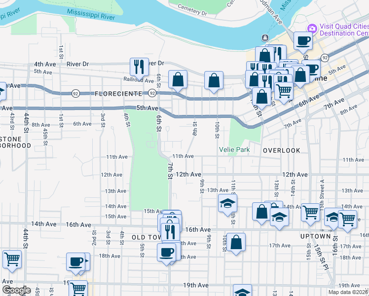 map of restaurants, bars, coffee shops, grocery stores, and more near 950 8th Street Drive in Moline