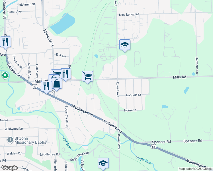 map of restaurants, bars, coffee shops, grocery stores, and more near 1205 Linne Avenue in Joliet