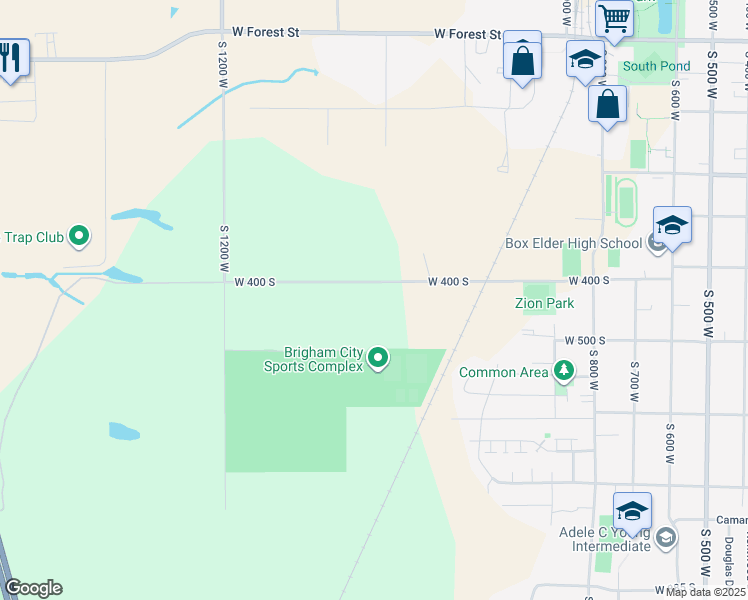 map of restaurants, bars, coffee shops, grocery stores, and more near 1058 West 450 South in Brigham City