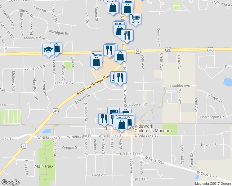 map of restaurants, bars, coffee shops, grocery stores, and more near 26 Old Frankfort Way in Frankfort