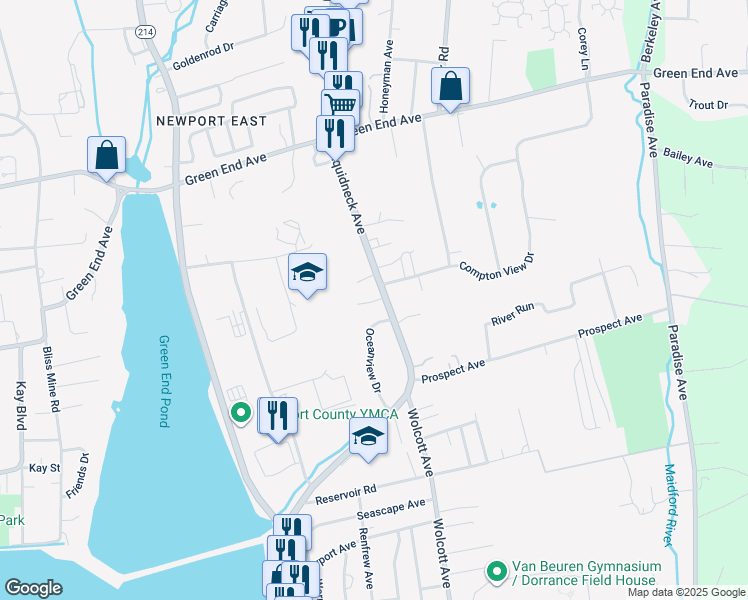 map of restaurants, bars, coffee shops, grocery stores, and more near 13 Oceanview Drive in Middletown