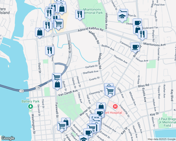 map of restaurants, bars, coffee shops, grocery stores, and more near 13 Sheffield Avenue in Newport