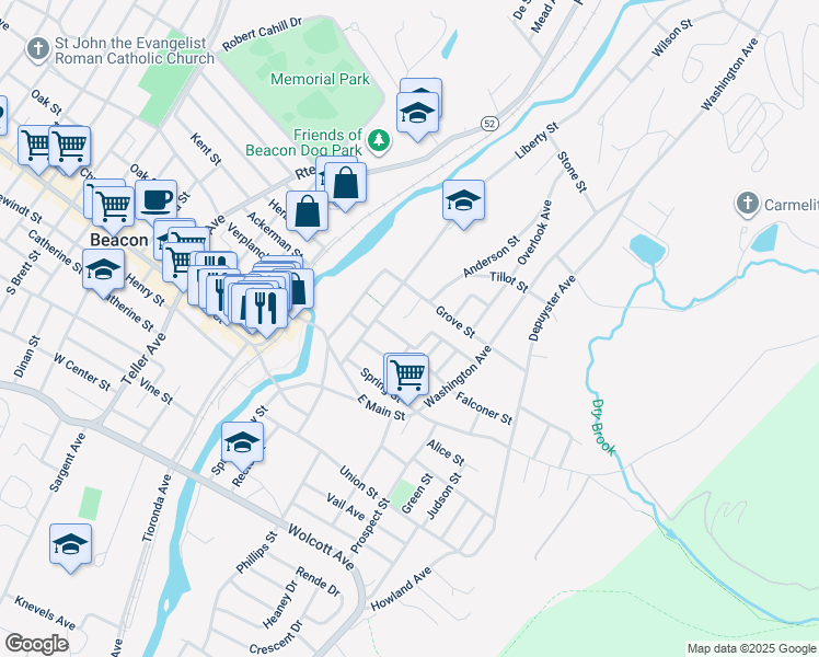 map of restaurants, bars, coffee shops, grocery stores, and more near 16 Mase Street in Beacon