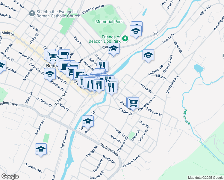 map of restaurants, bars, coffee shops, grocery stores, and more near 19 East Main Street in Beacon