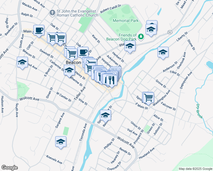 map of restaurants, bars, coffee shops, grocery stores, and more near 473 Main Street in Beacon