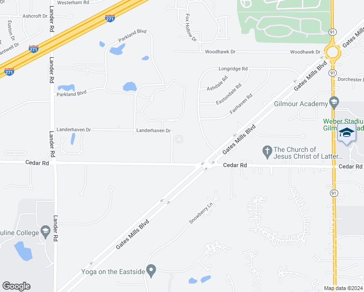 map of restaurants, bars, coffee shops, grocery stores, and more near 2217 Landerhaven Drive in Mayfield Heights