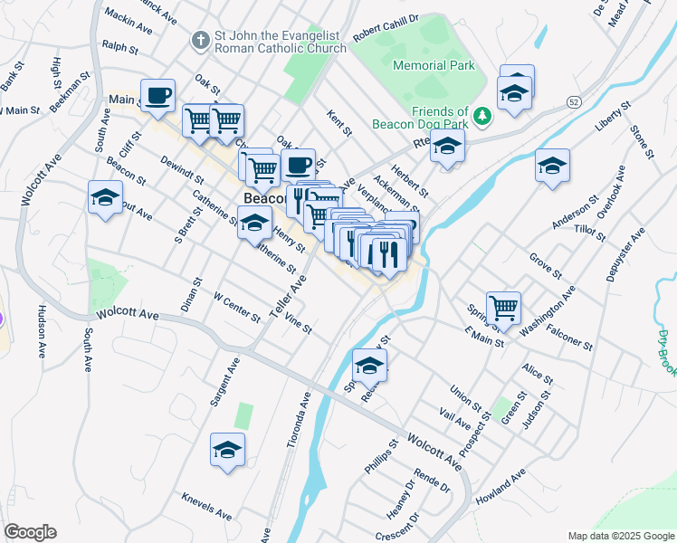map of restaurants, bars, coffee shops, grocery stores, and more near 35 Van Nydeck Avenue in Beacon