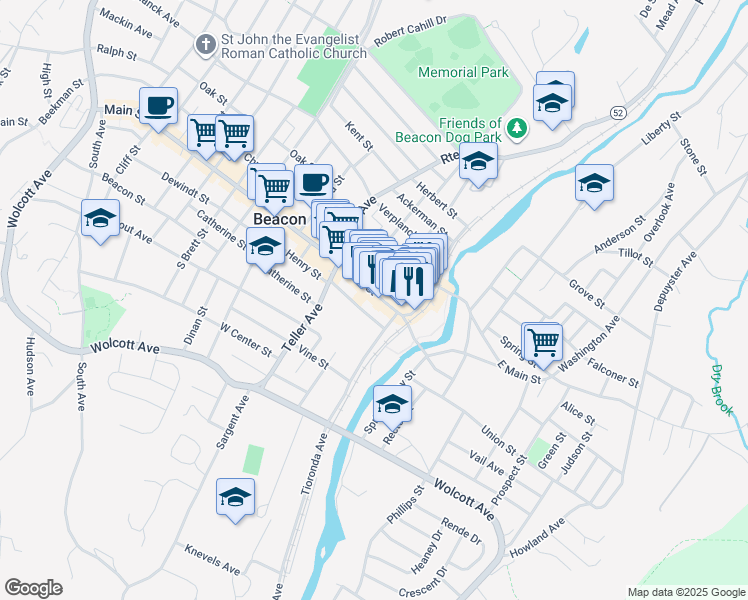 map of restaurants, bars, coffee shops, grocery stores, and more near 473 Main Street in Beacon