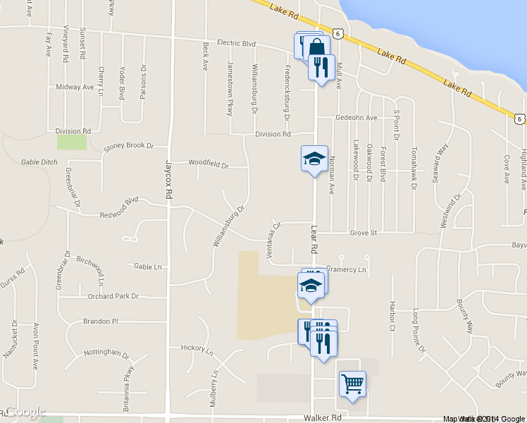 map of restaurants, bars, coffee shops, grocery stores, and more near 250 Pamilla Circle in Avon Lake