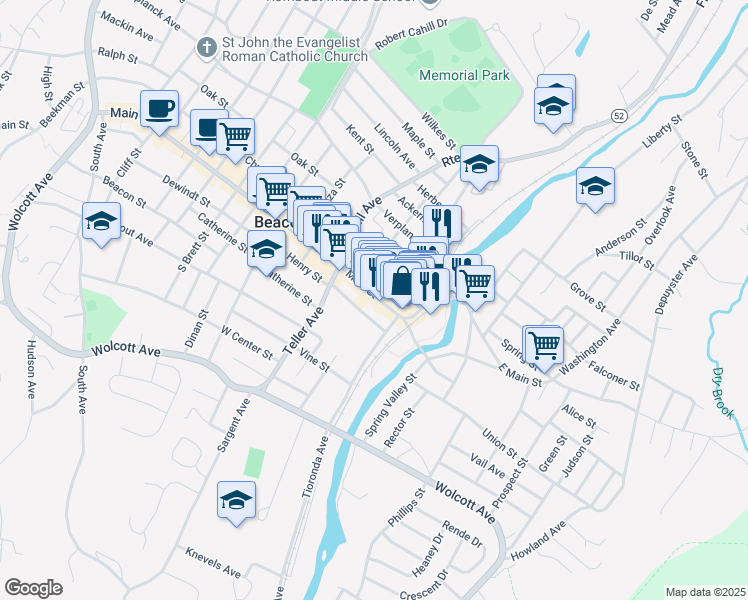 map of restaurants, bars, coffee shops, grocery stores, and more near 473 Main Street in Beacon