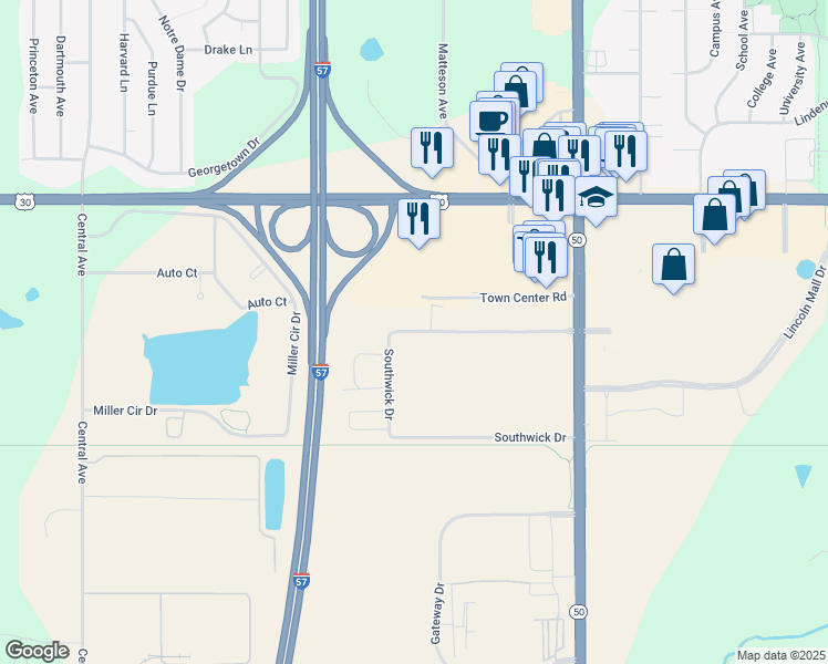 map of restaurants, bars, coffee shops, grocery stores, and more near in Matteson