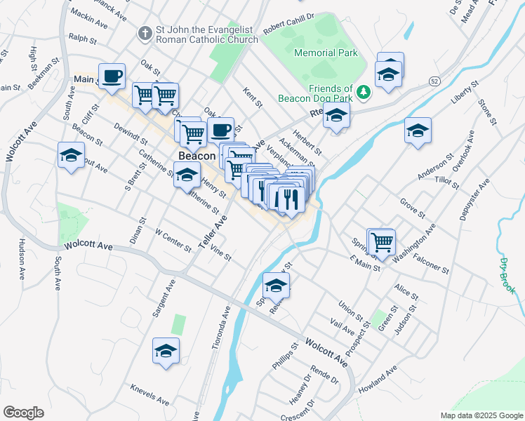 map of restaurants, bars, coffee shops, grocery stores, and more near 473 Main Street in Beacon