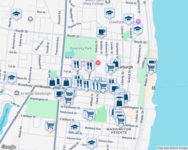 map of restaurants, bars, coffee shops, grocery stores, and more near 42 City Terrace in Newburgh