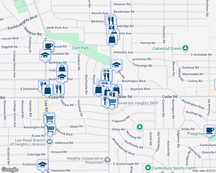 map of restaurants, bars, coffee shops, grocery stores, and more near in Cuyahoga County