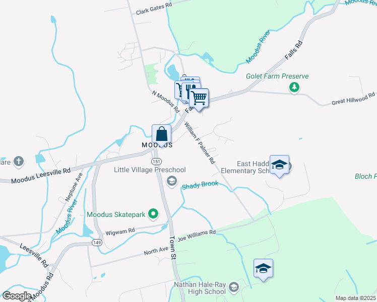 map of restaurants, bars, coffee shops, grocery stores, and more near 26 Plains Road in East Haddam