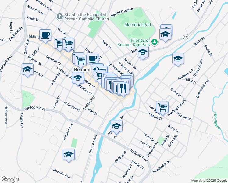 map of restaurants, bars, coffee shops, grocery stores, and more near 473 Main Street in Beacon