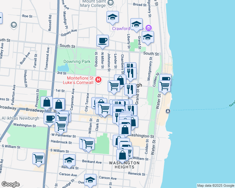 map of restaurants, bars, coffee shops, grocery stores, and more near 50 Chambers Street in Newburgh
