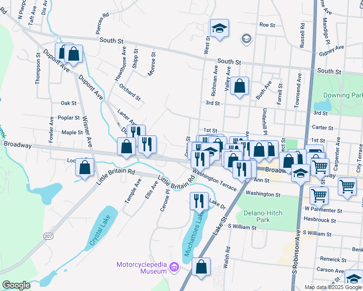 map of restaurants, bars, coffee shops, grocery stores, and more near 524 Broadway in Newburgh