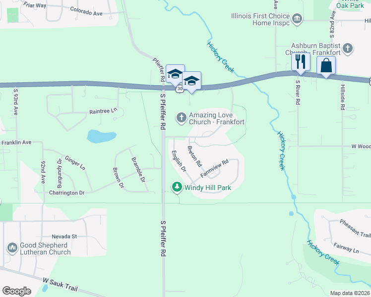 map of restaurants, bars, coffee shops, grocery stores, and more near 21410 Breton Road in Frankfort