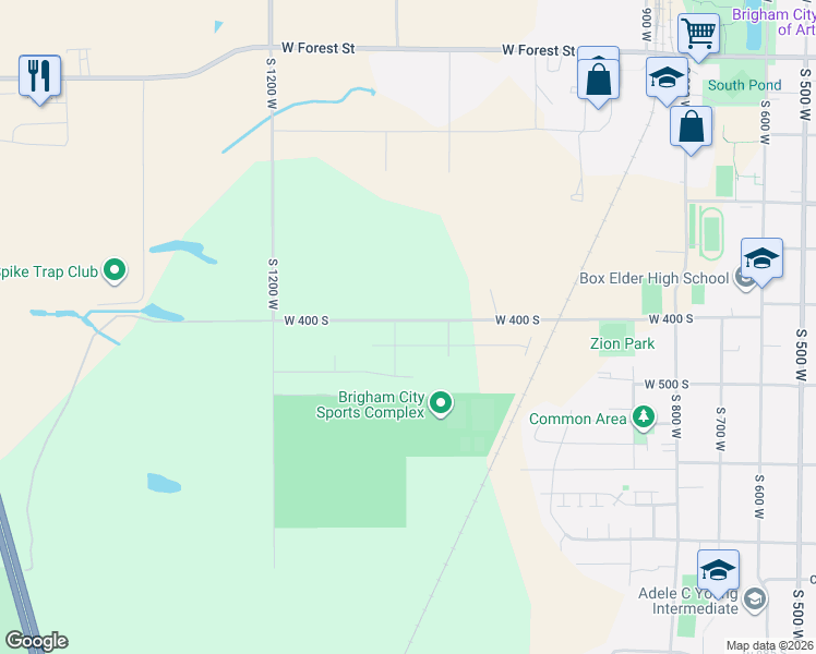 map of restaurants, bars, coffee shops, grocery stores, and more near 1089 West 400 South in Brigham City
