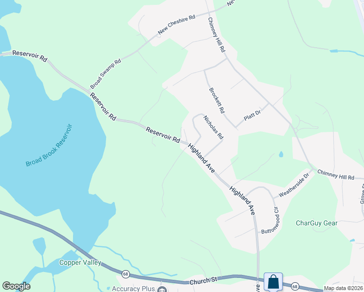 map of restaurants, bars, coffee shops, grocery stores, and more near 1235 Reservoir Road in Cheshire