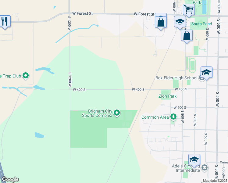 map of restaurants, bars, coffee shops, grocery stores, and more near 1065 West 400 South in Brigham City