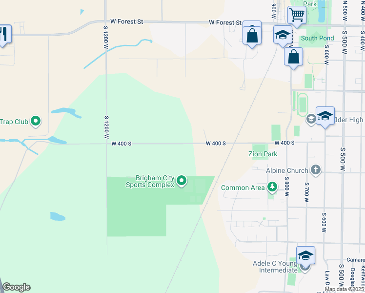 map of restaurants, bars, coffee shops, grocery stores, and more near 1053 West 400 South in Brigham City