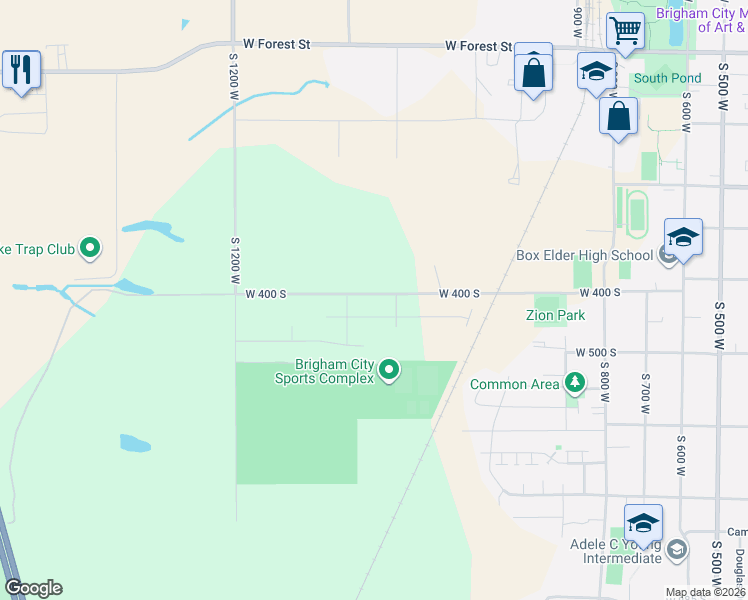 map of restaurants, bars, coffee shops, grocery stores, and more near 1071 West 400 South in Brigham City