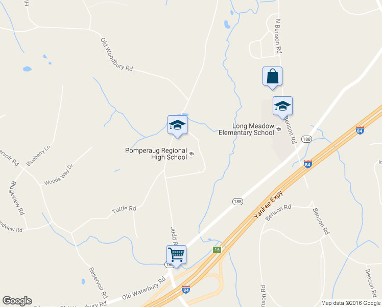 map of restaurants, bars, coffee shops, grocery stores, and more near 302 Judd Road in Southbury