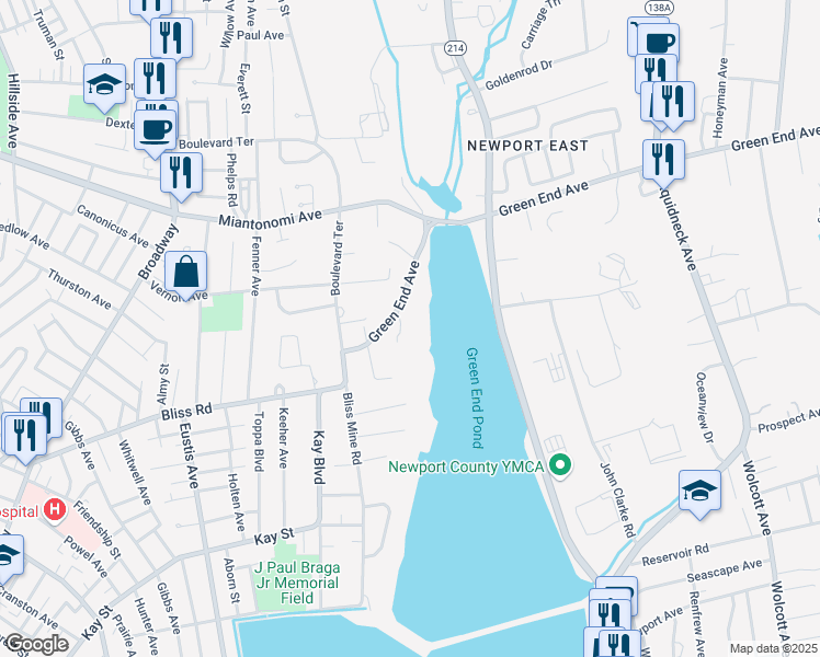 map of restaurants, bars, coffee shops, grocery stores, and more near 53 Green End Avenue in Middletown
