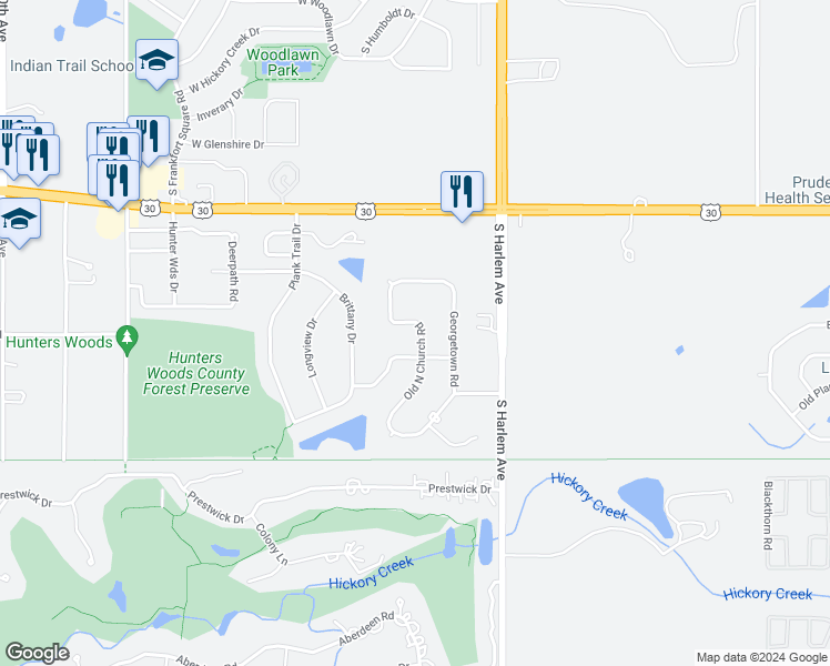 map of restaurants, bars, coffee shops, grocery stores, and more near 21234 Old N Church Road in Frankfort
