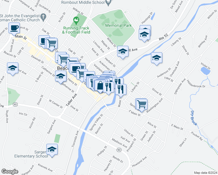 map of restaurants, bars, coffee shops, grocery stores, and more near in Beacon