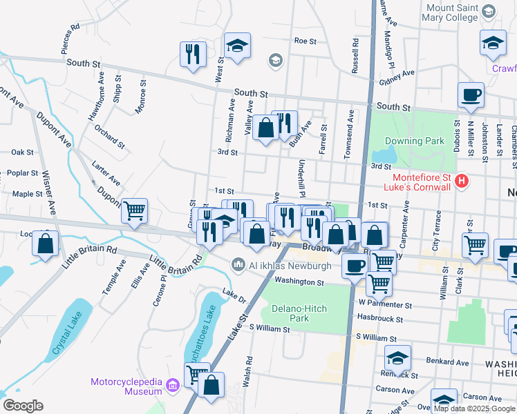 map of restaurants, bars, coffee shops, grocery stores, and more near 458 1st Street in Newburgh